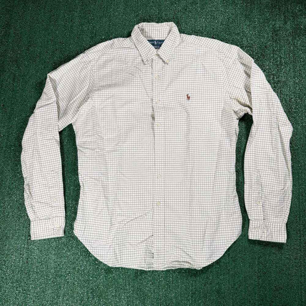 Vintage Ralph Lauren Classic Fit Plaid Shirt Size 16.5 35/37 White Green Large